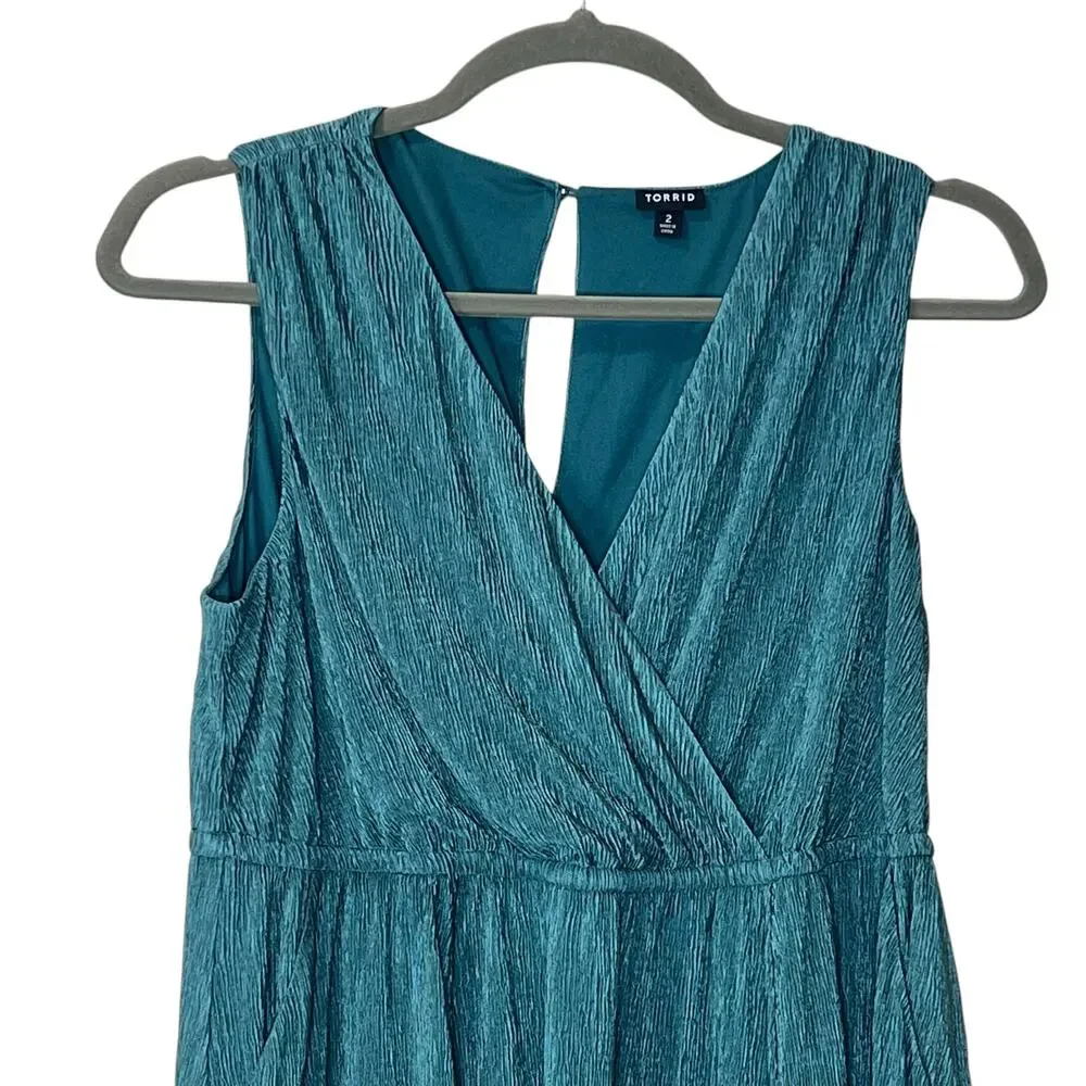 Torrid Crinkle Knit Surplice Midi Skater Dress Pine Green Plus Size Women 2X - Picture 5 of 8